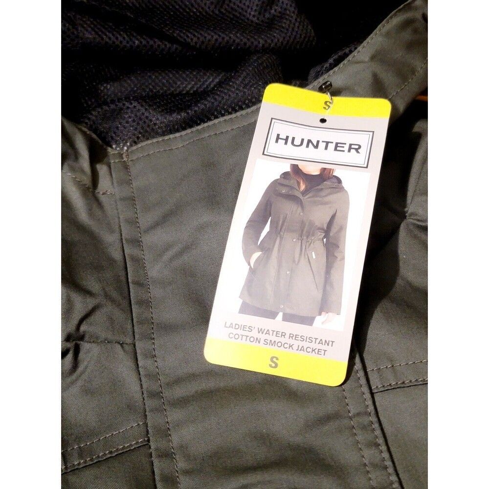 HUNTER Women's S Cotton Smock Hooded Rain Jacket Water Resistant Olive Green NEW - Picture 14 of 16